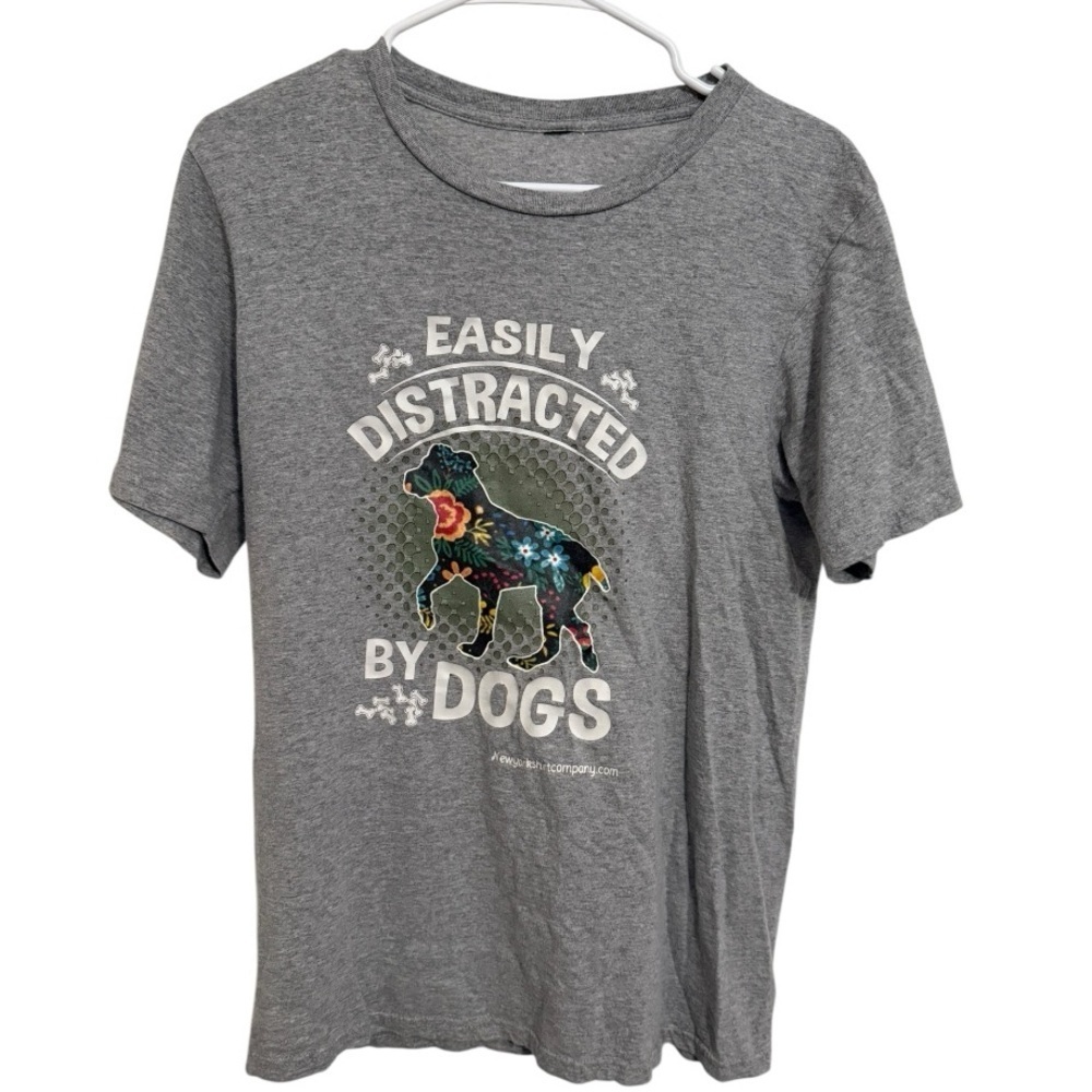 Threadless Easily Distracted By Dogs Graphic Tee Gray Large